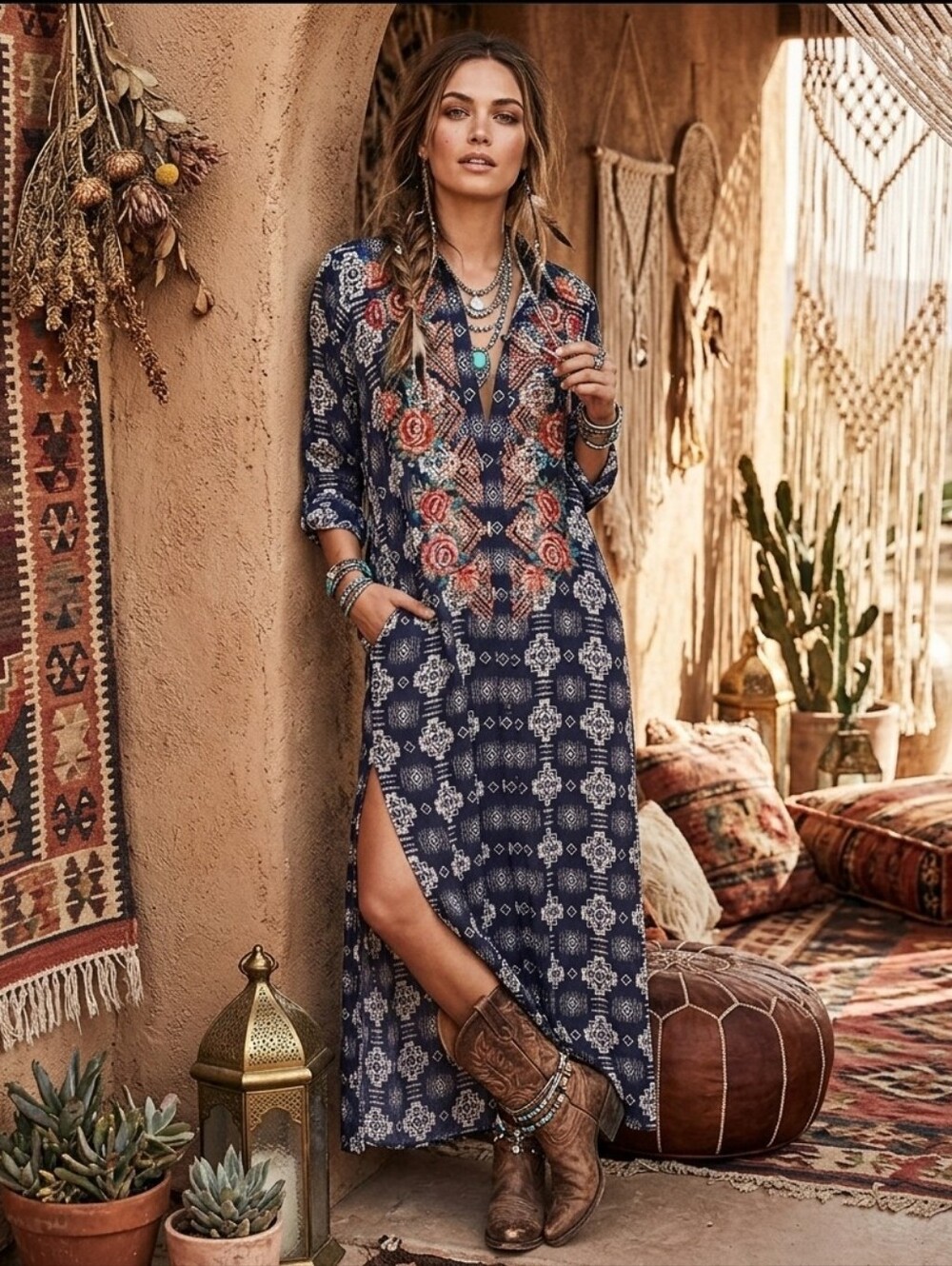 SAVANNA JANE Boho Black Floral Maxi Dress